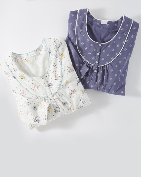 Pack of 2 Combed Cotton Long Sleeve Nightdresses