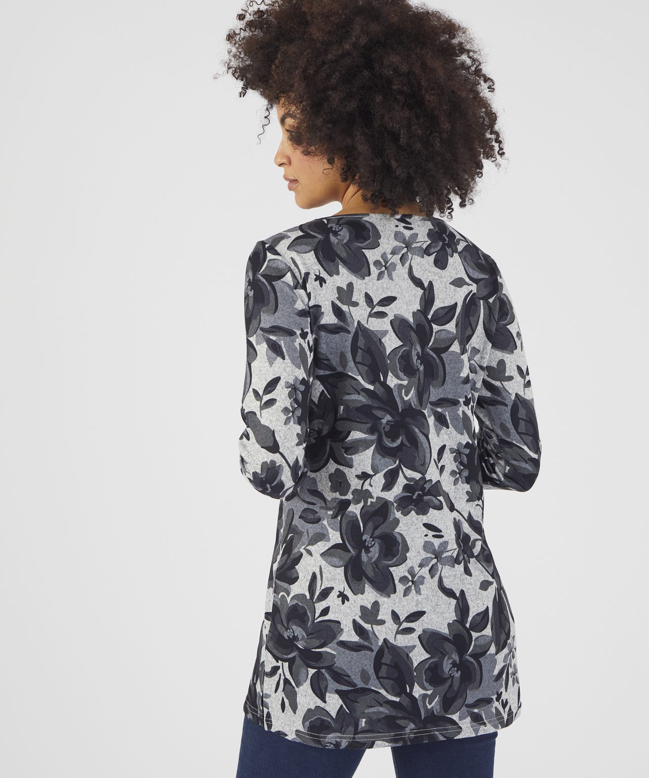 Floral Print Long Sleeved Brushed Tunic