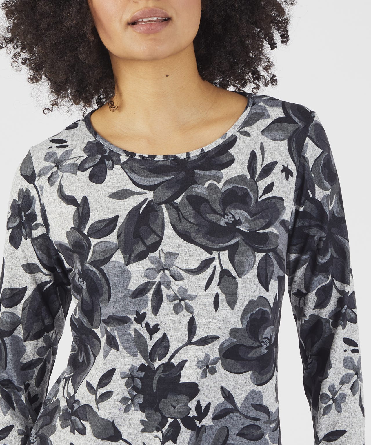 Floral Print Long Sleeved Brushed Tunic