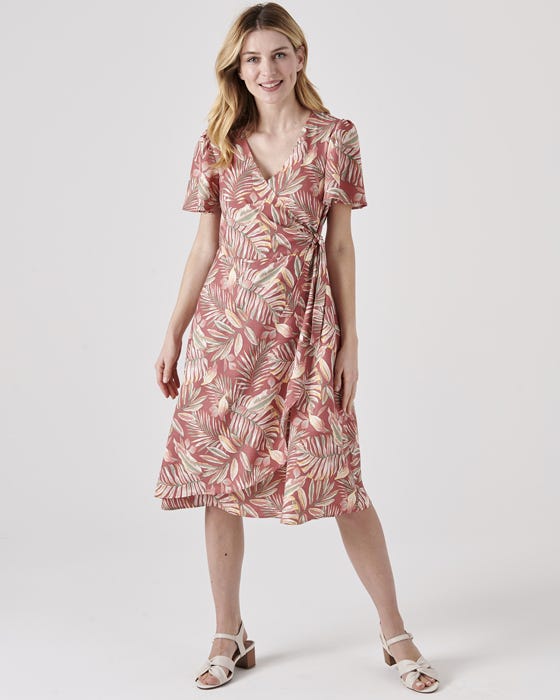 Print Mock Wrap Dress