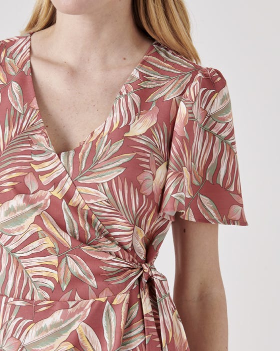 Print Mock Wrap Dress