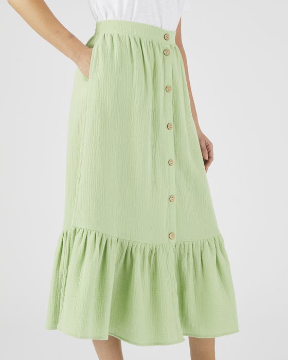 Button-through Tiered Skirt