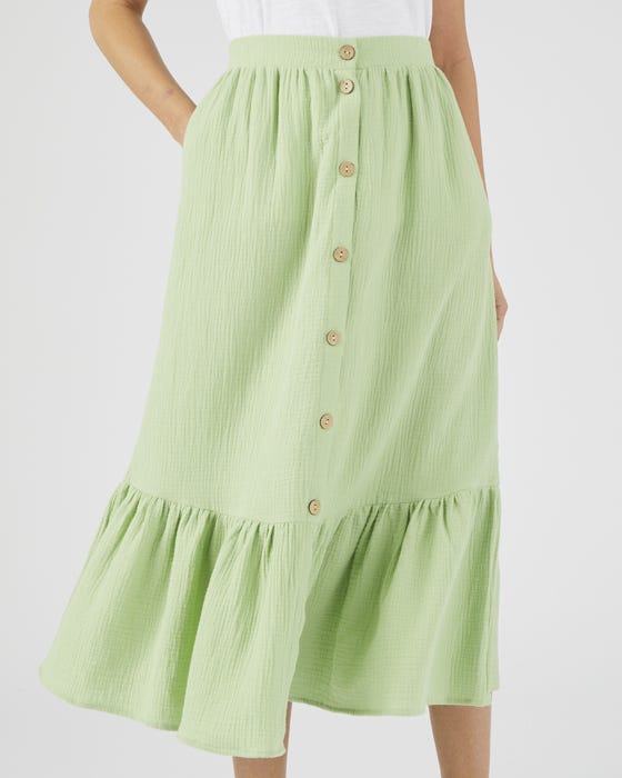 Button-through Tiered Skirt