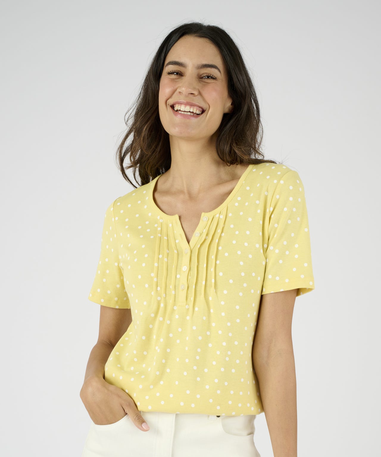 Pure Cotton Pleat Detail T-shirt