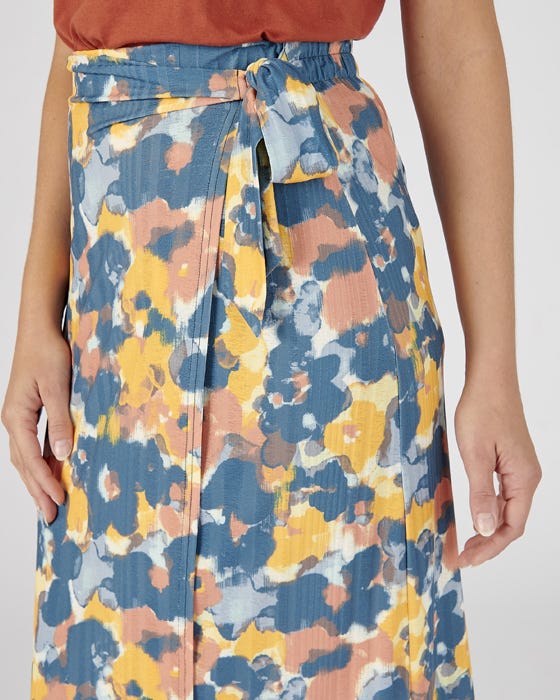 Printed Mock Wrap Skirt