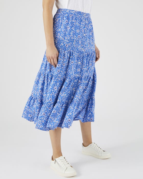 Button-through Print Skirt