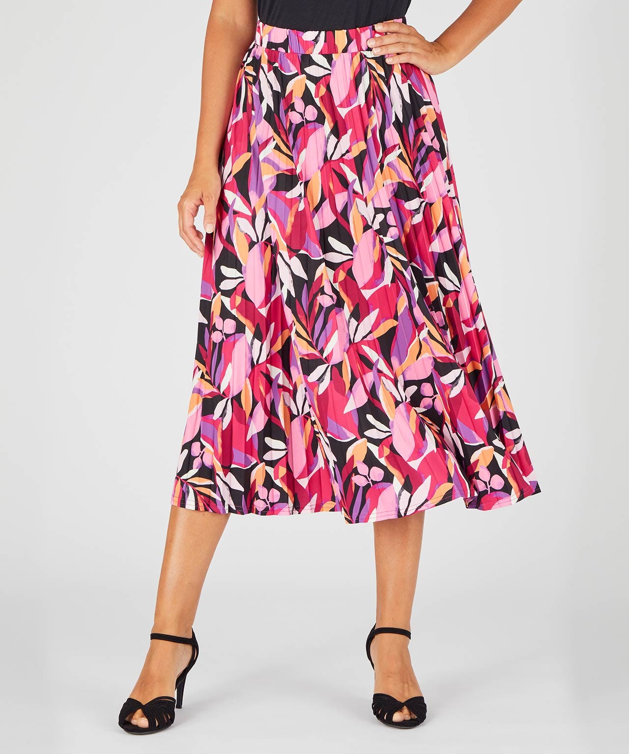 Jersey Print Pleated Skirt