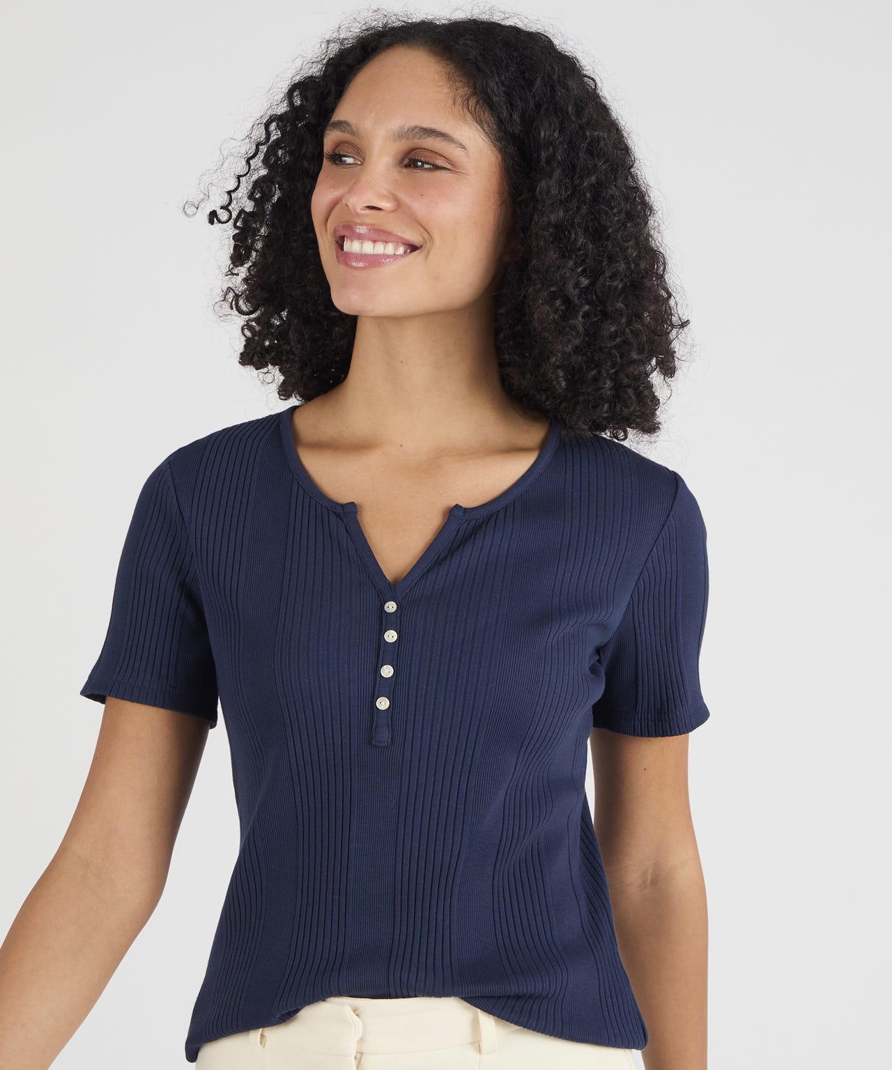 Ribbed Notch Neck T-shirt