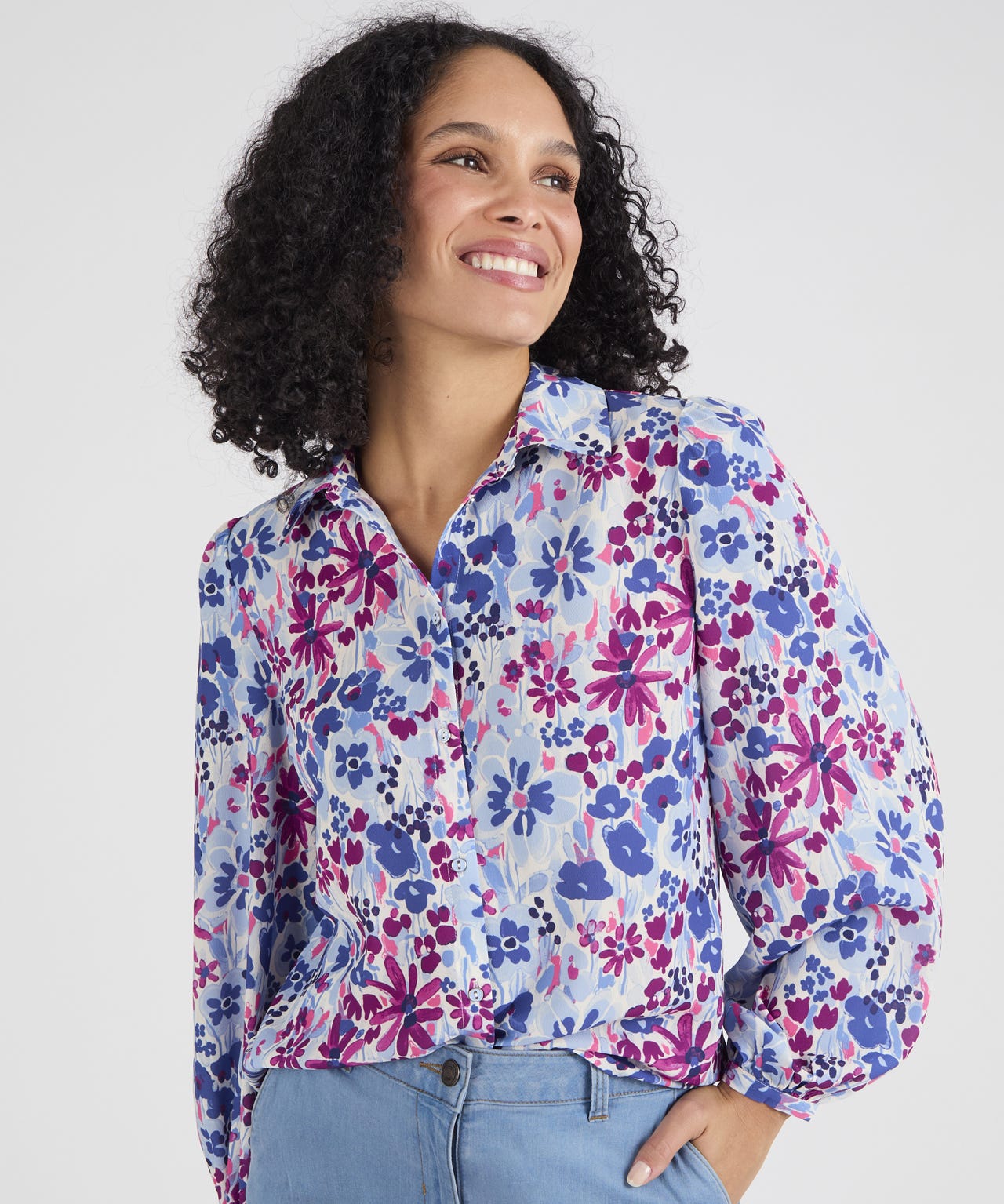 Balloon Sleeve Floral Printed Blouse