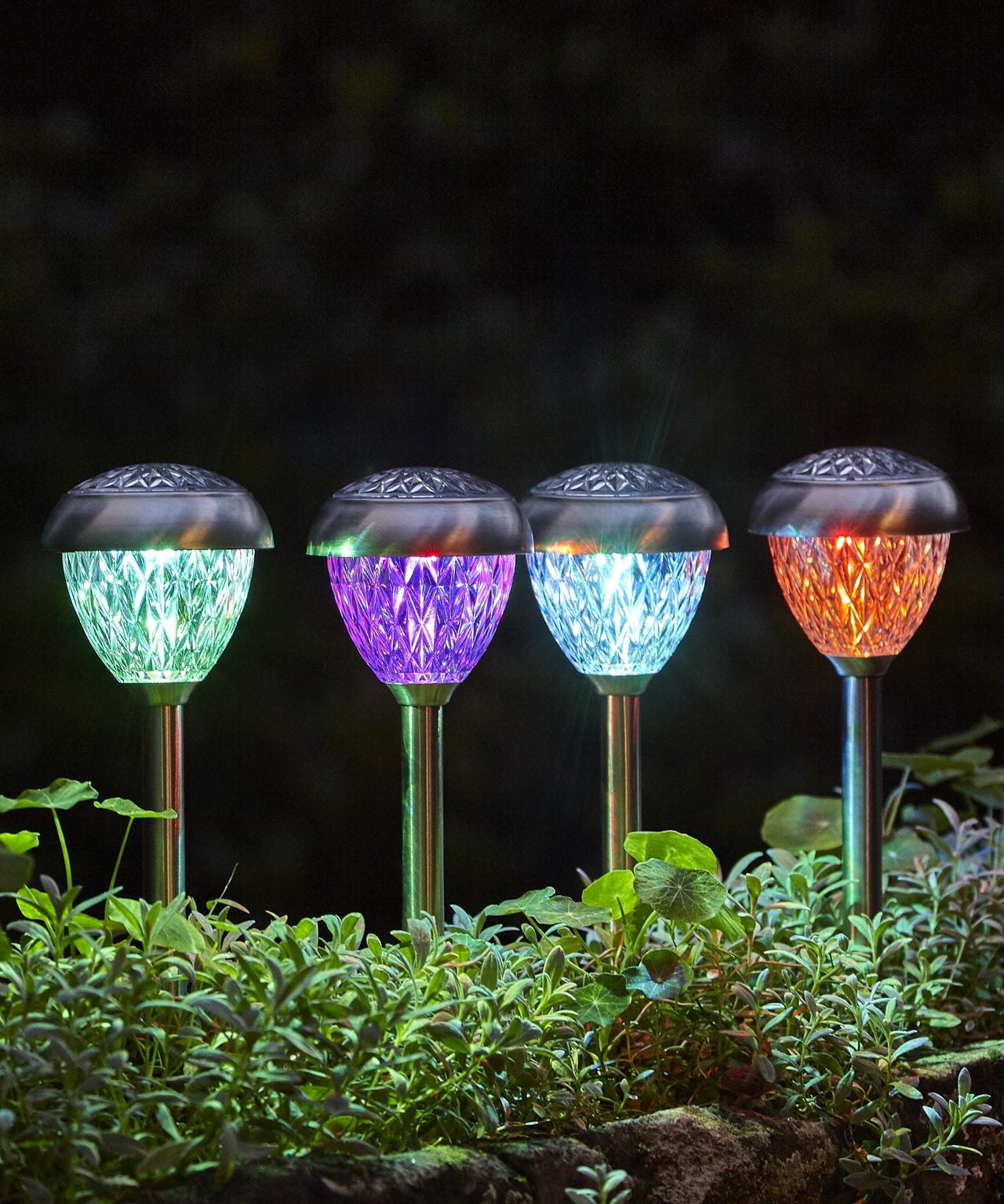 Pack of 4 colour-changing Solar path lights