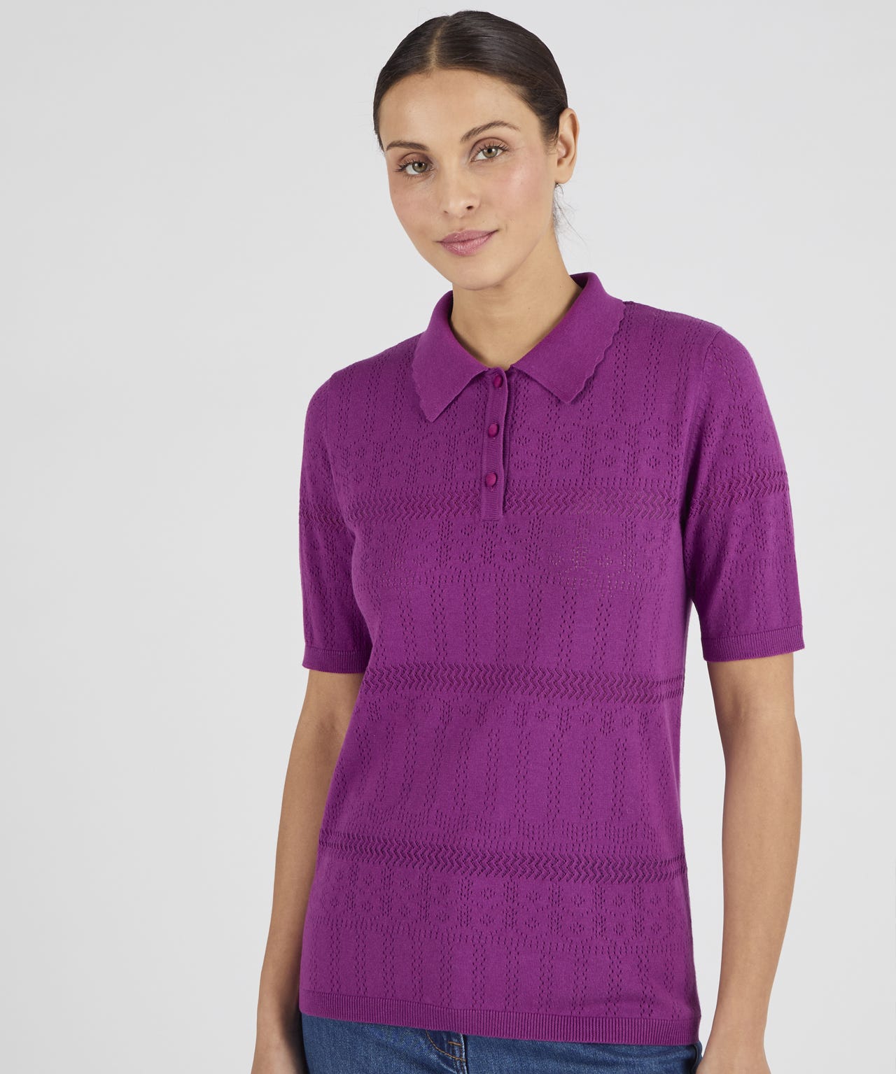 Pointelle Polo Jumper