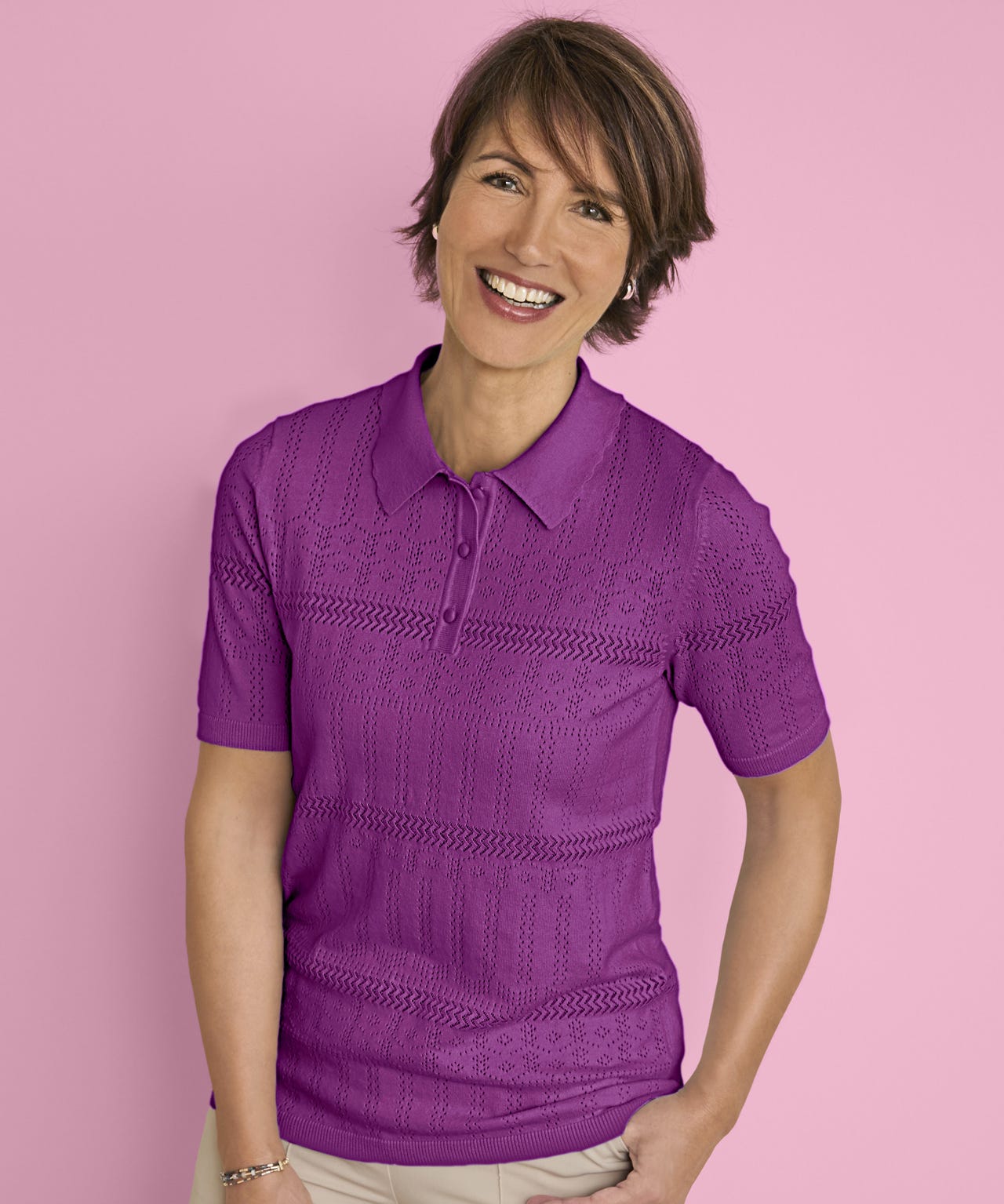 Pointelle Polo Jumper