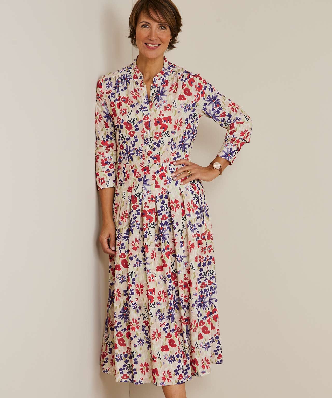 Pleated Printed Dress