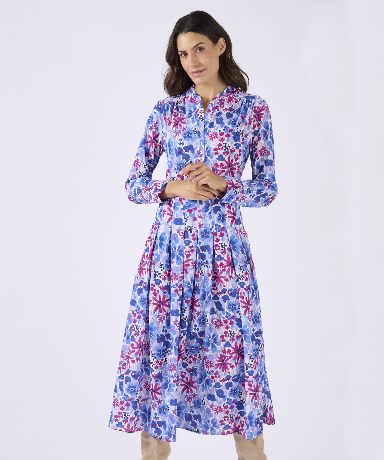 Pleated Printed Dress