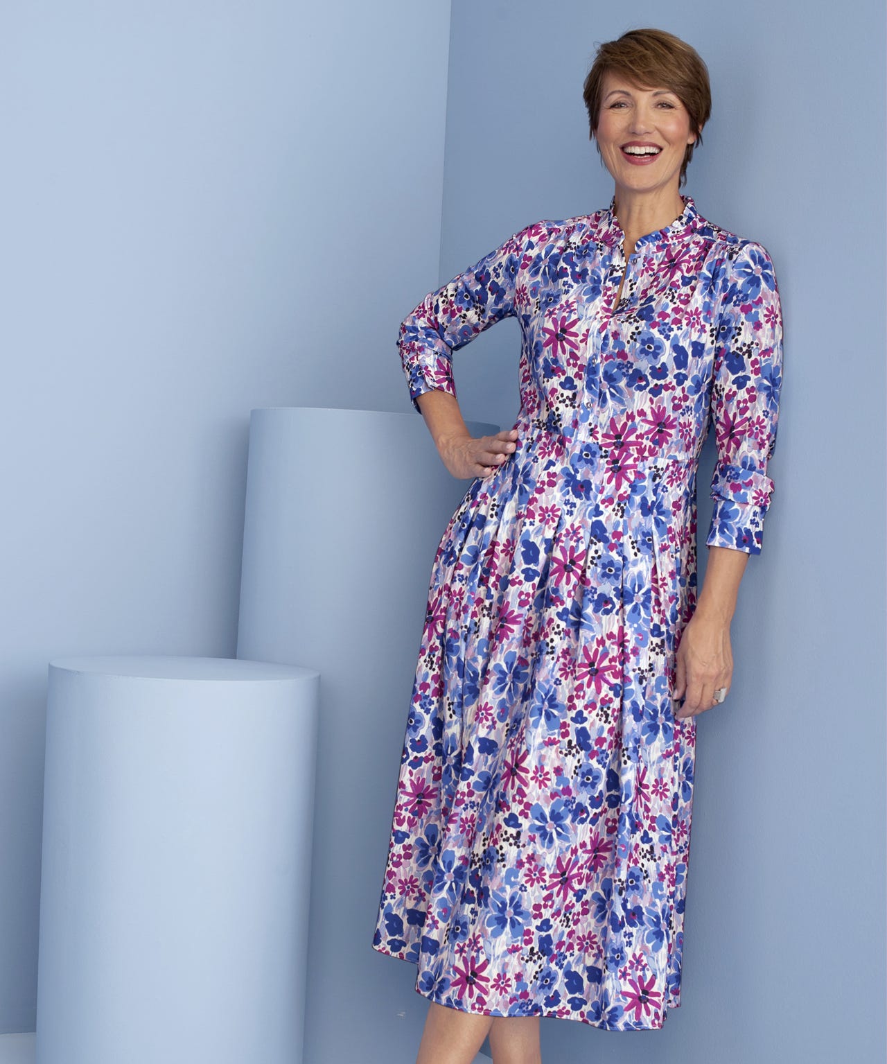 Pleated Printed Dress