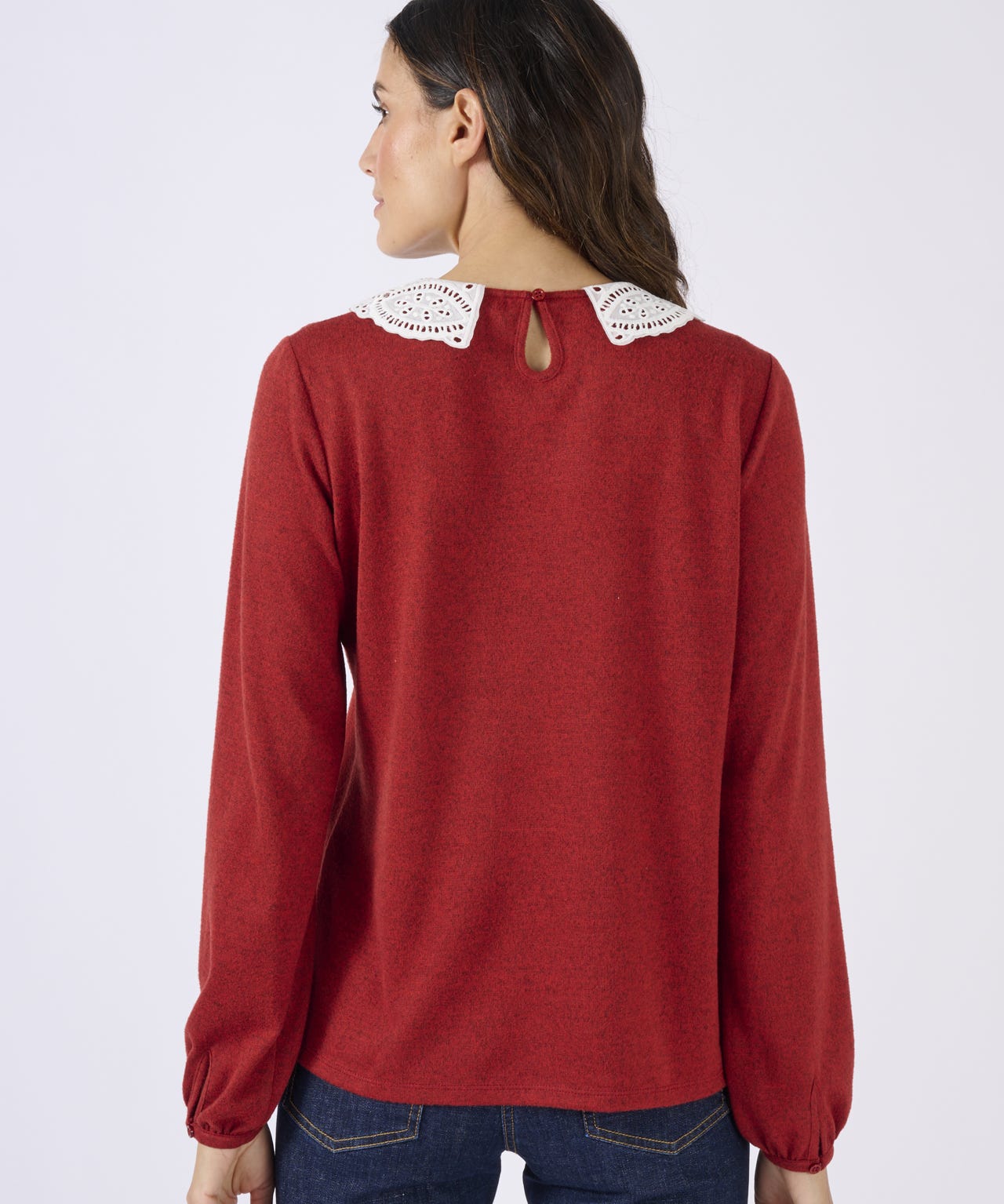 Contrast Collar Brushed-finish Top