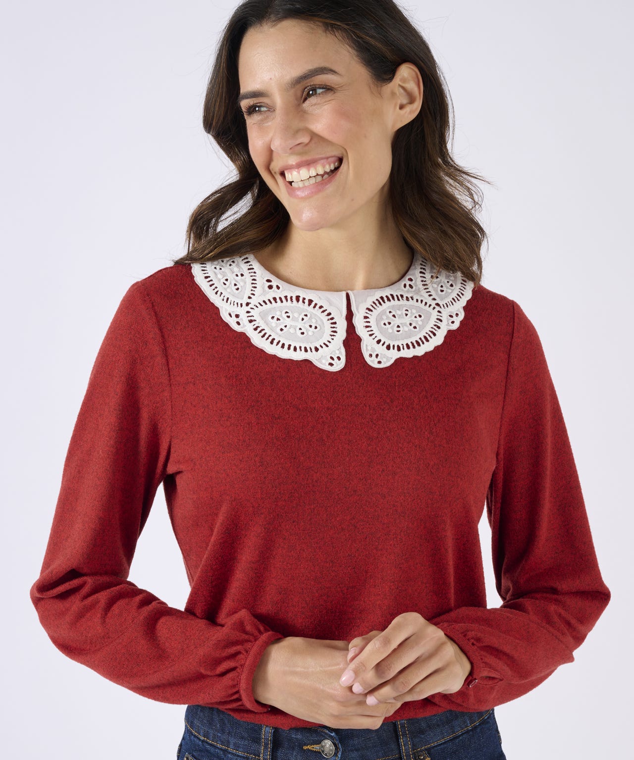 Contrast Collar Brushed-finish Top