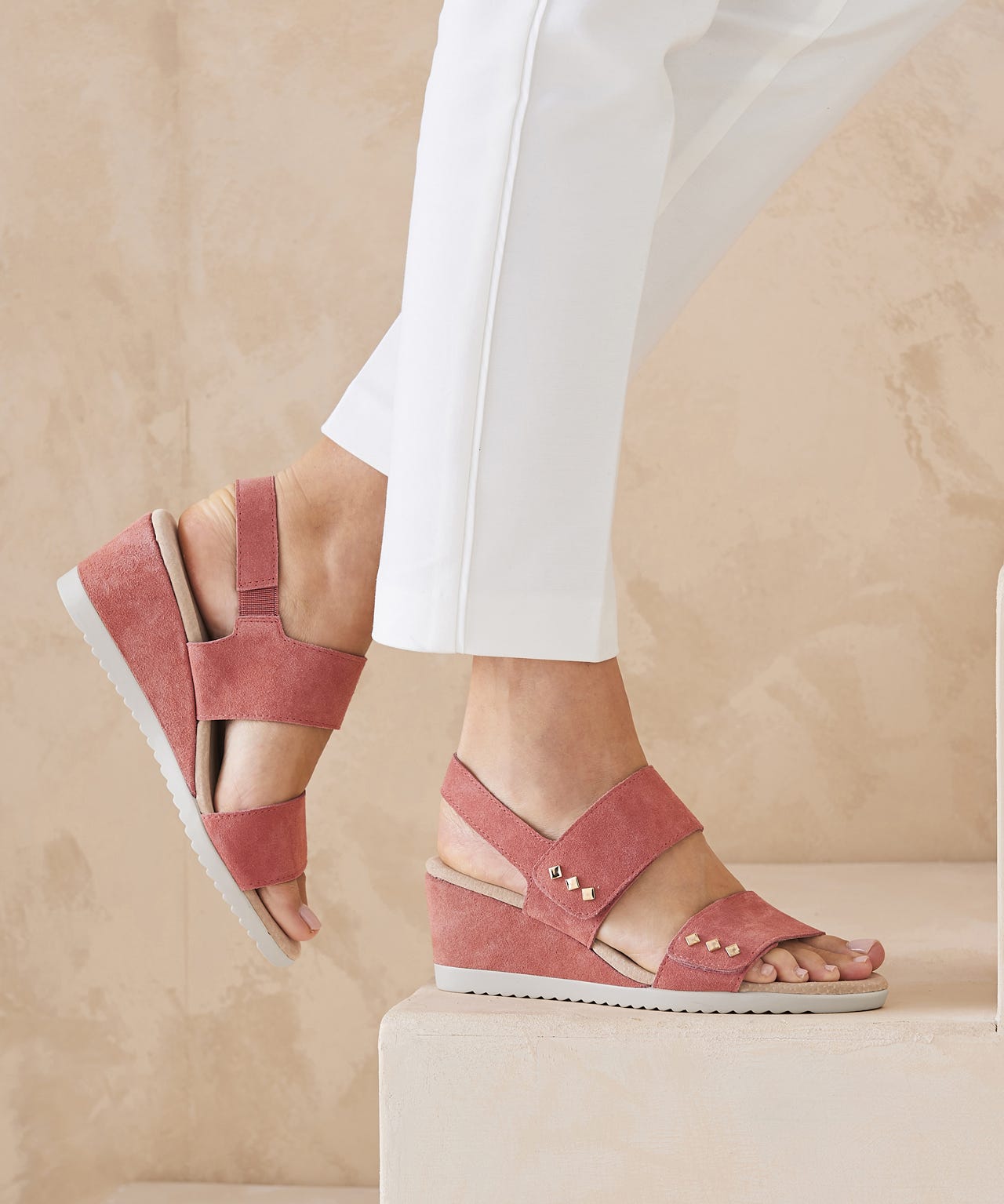 Touch Fasten Suede Wedge Sandal