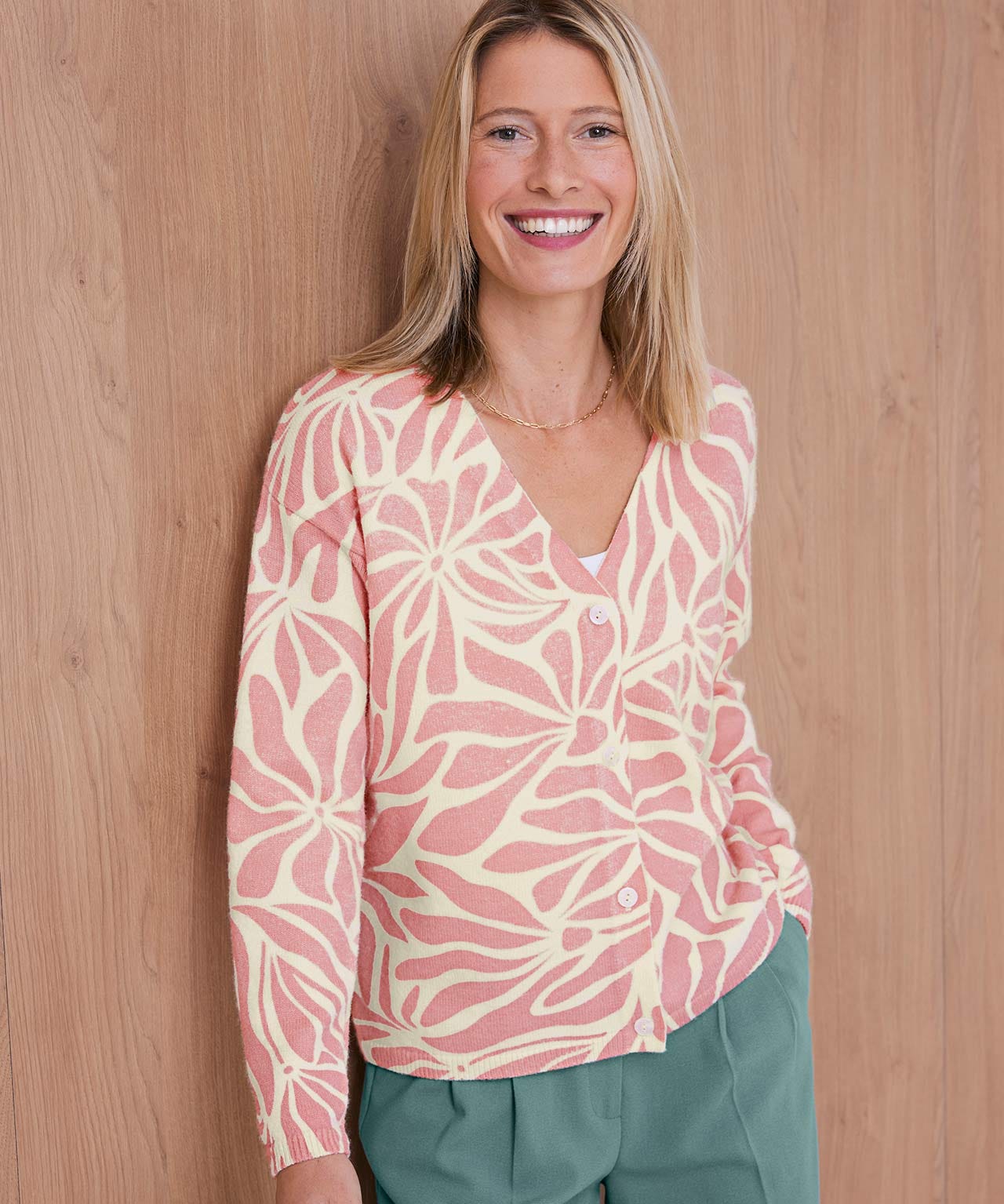 Thermal Floral Print V-Neck Cardigan