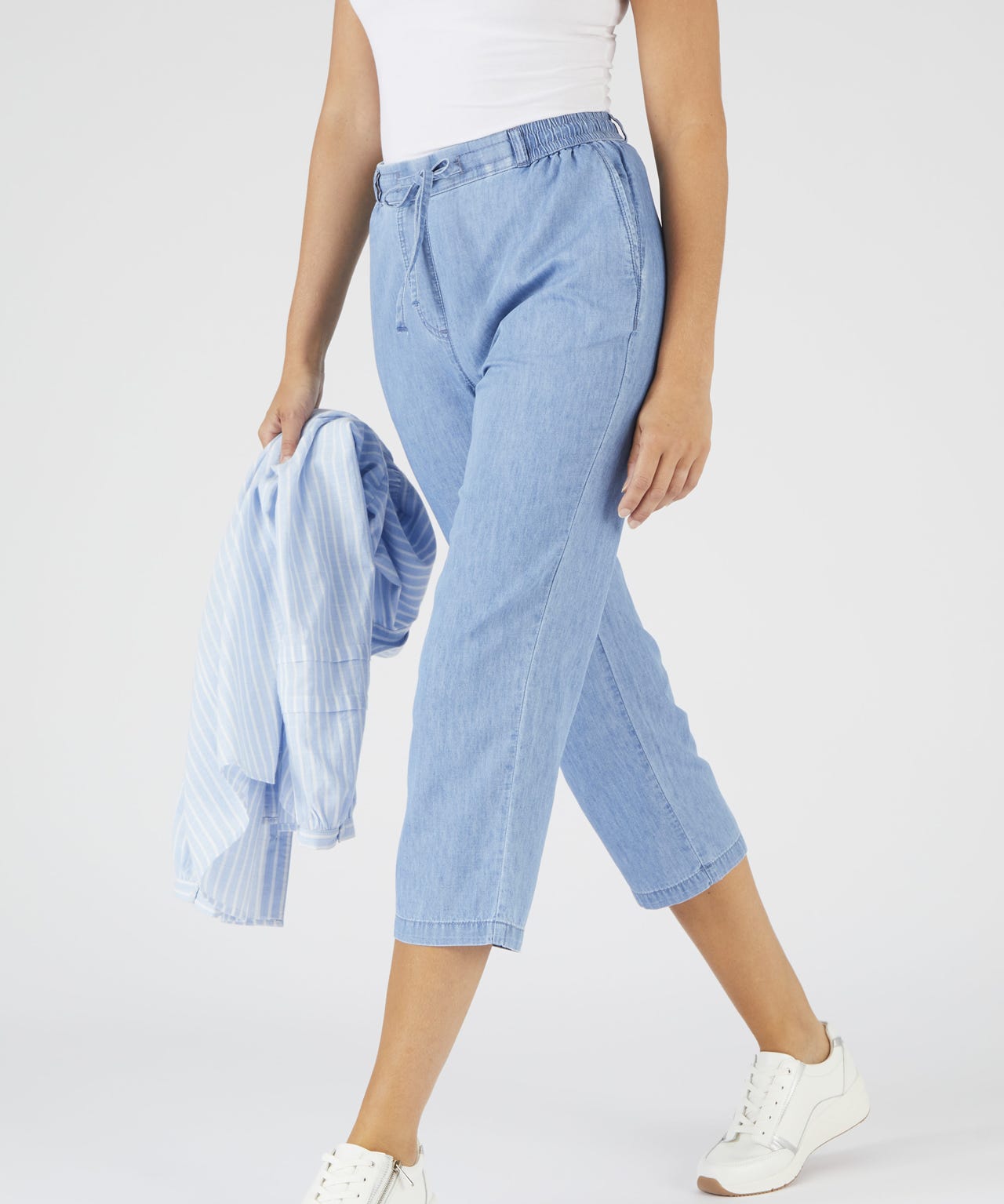 Cropped Pull-on Cotton Trousers