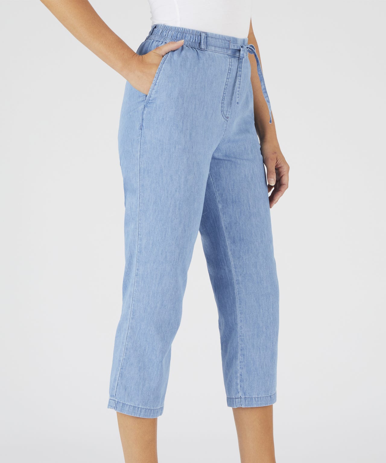 Cropped Pull-on Cotton Trousers