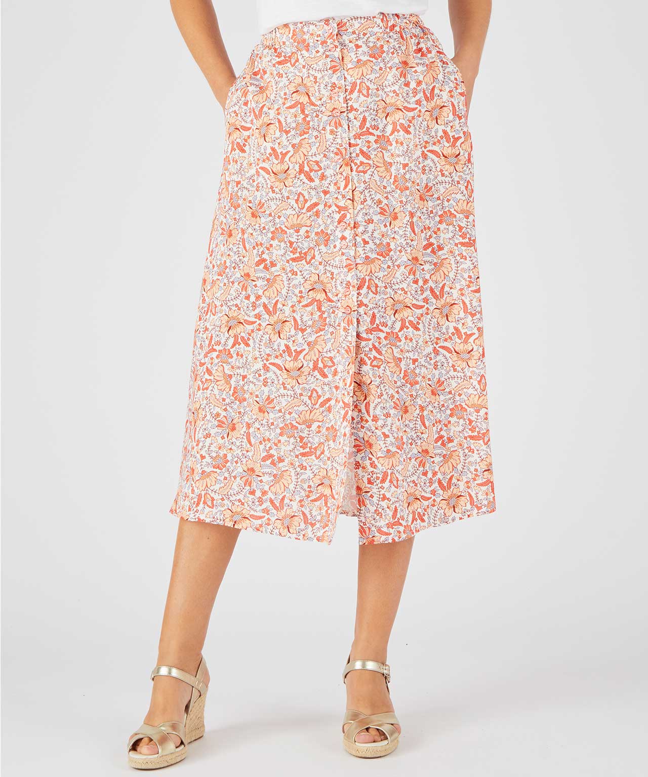 Floral Print Button Through Skirt