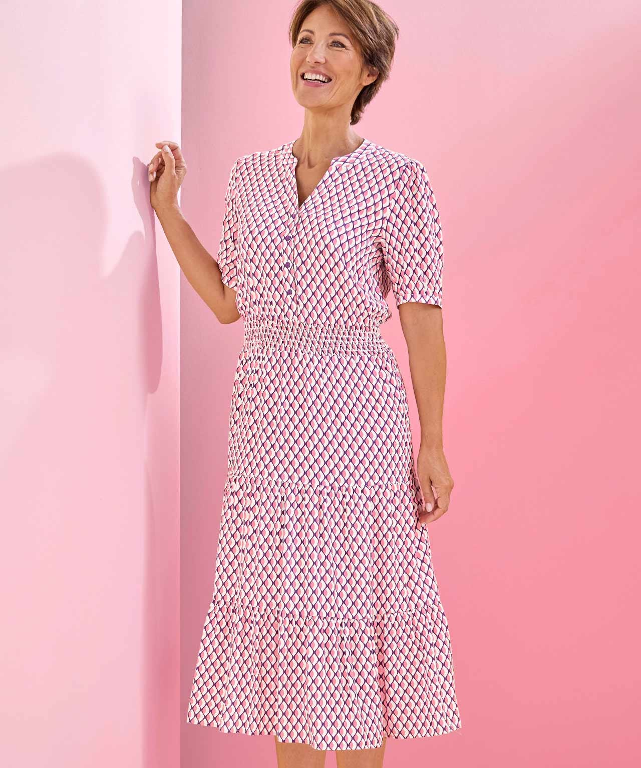 Elasticated Waist Tiered Print Dress