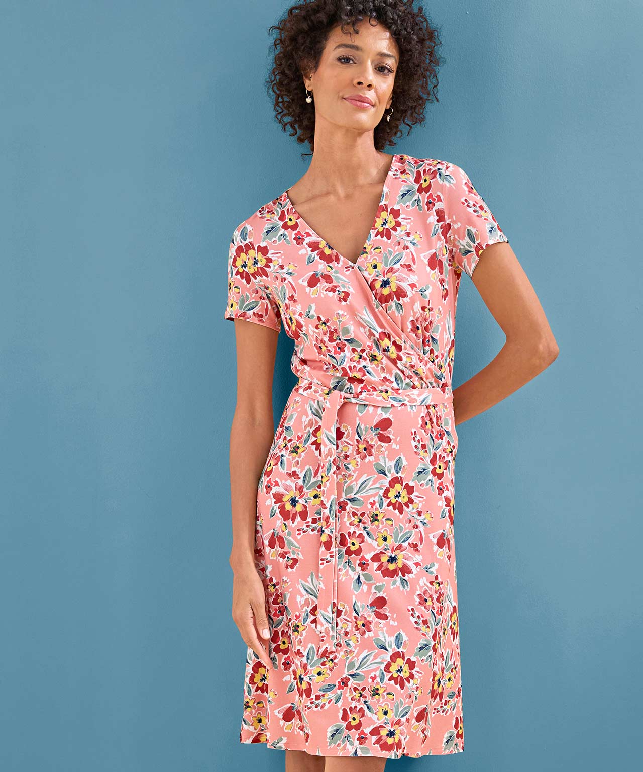 Jersey Print Mock Wrap Dress