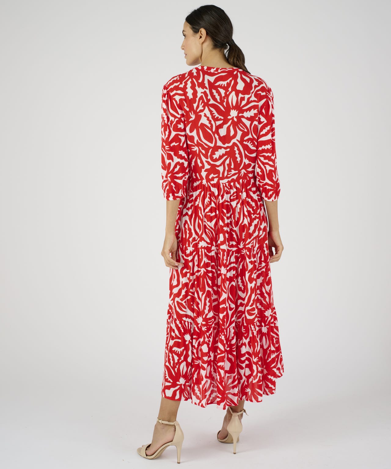 Tiered Red Print Dress