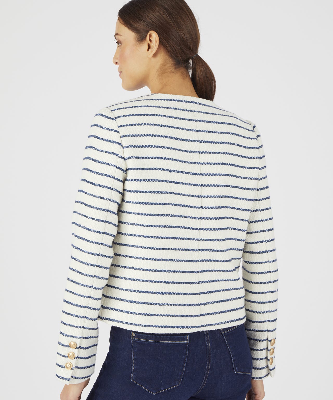 Collarless Stripe Tailored Jacket