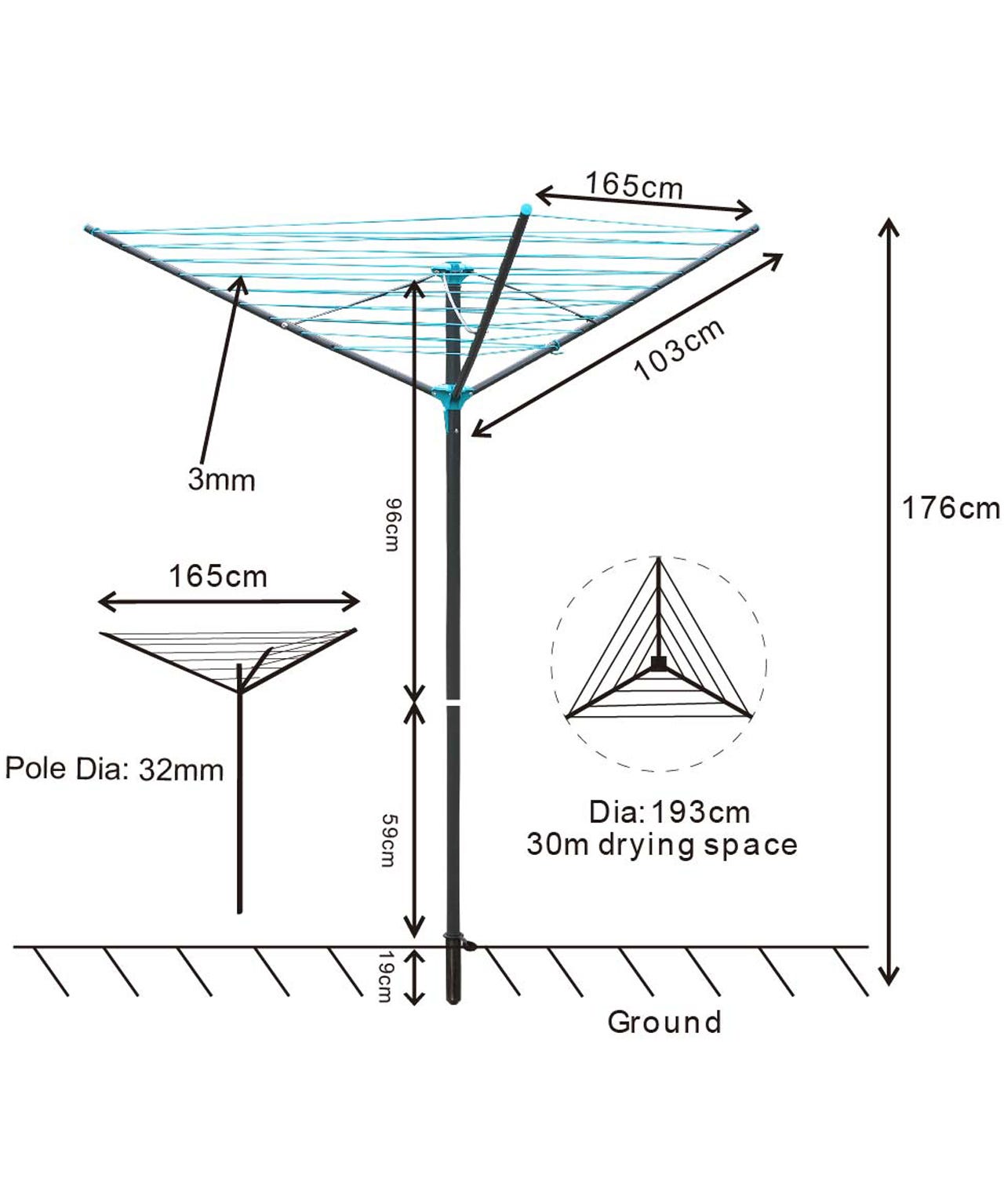 3 Arm Steel Rotary Airer