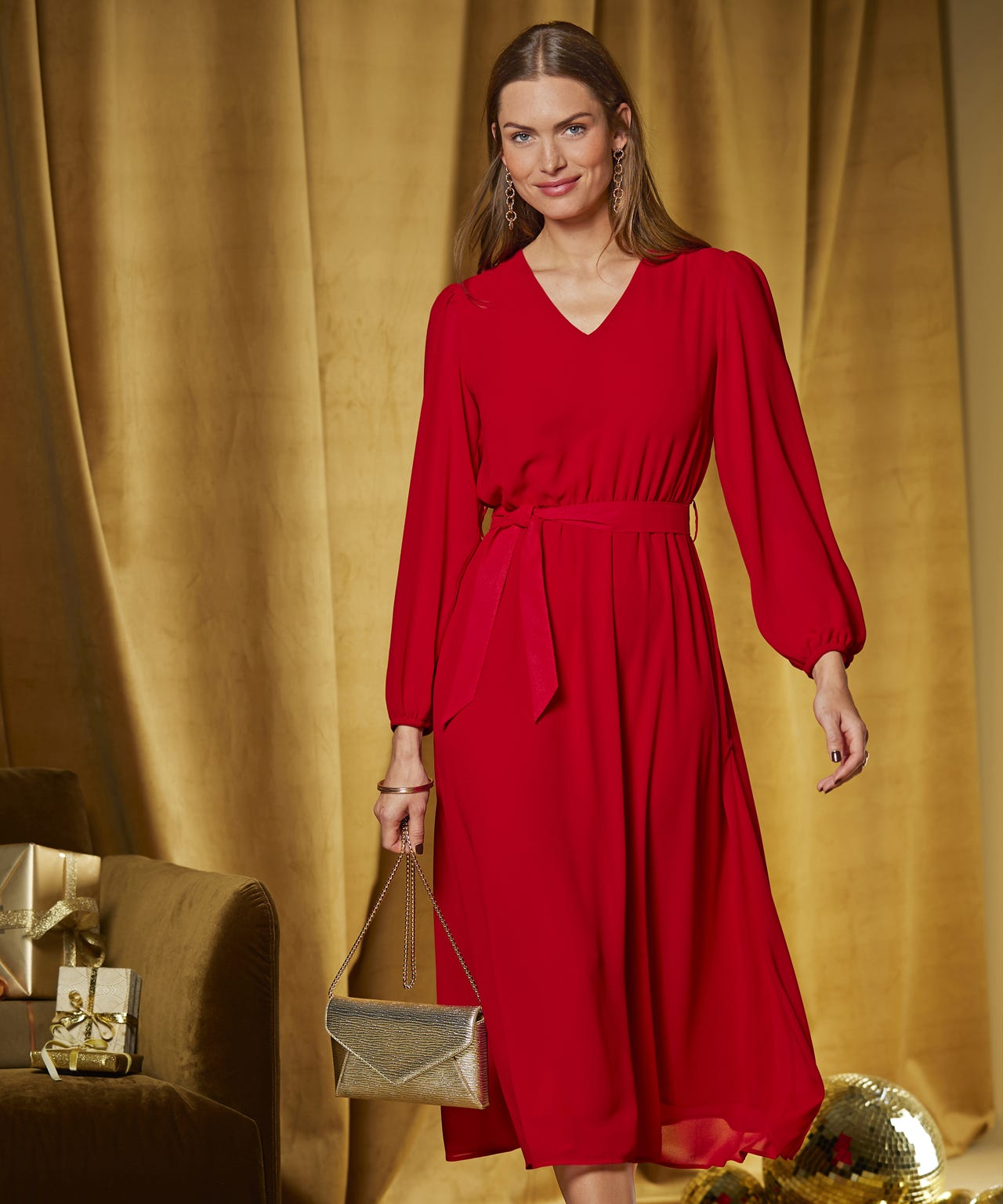 V Neck Elastic Waist Dress