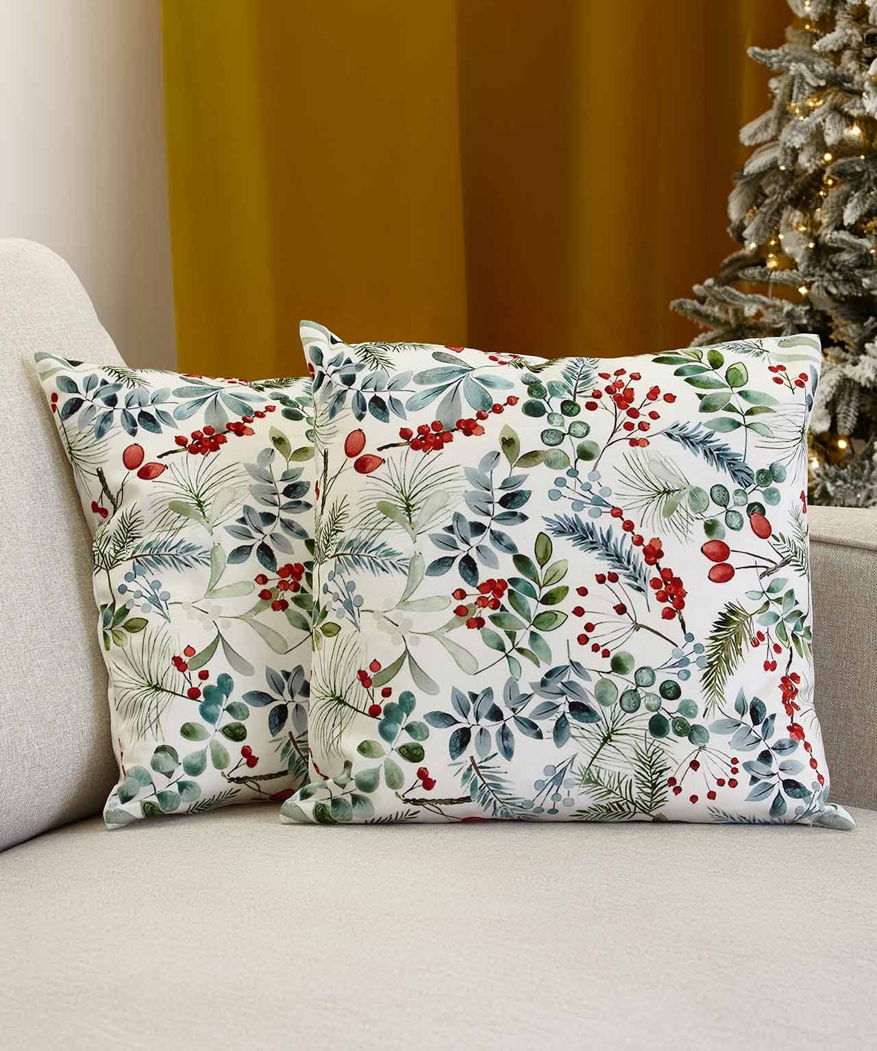 2 Winter Holly Cushion Covers