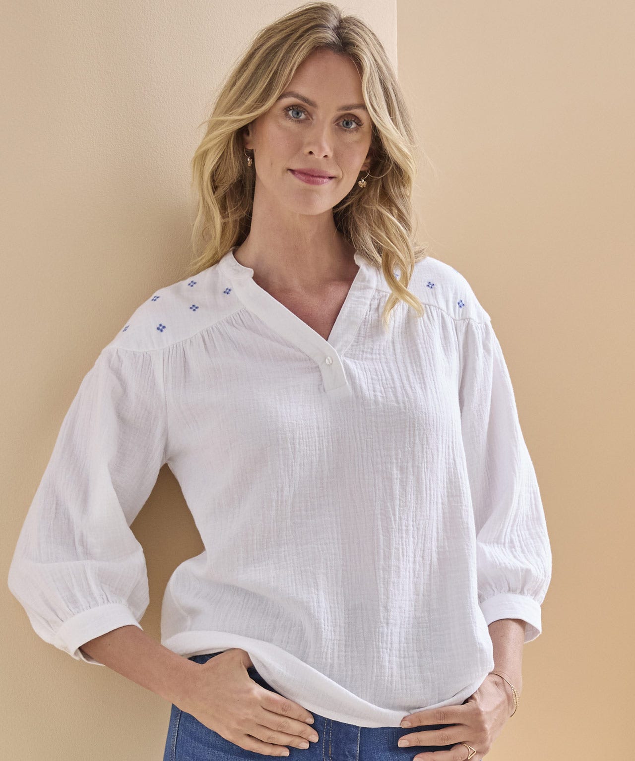 Cheesecloth Shoulder Detail Blouse