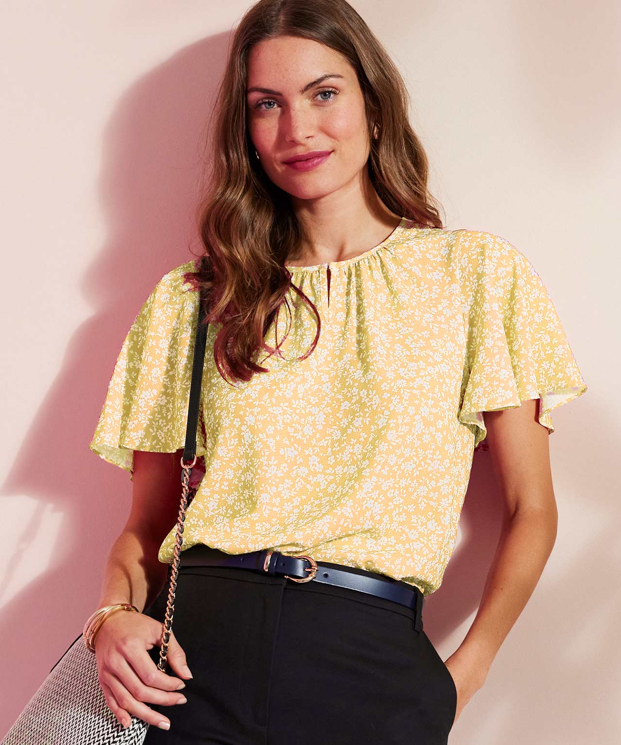 Printed Butterfly Sleeve Blouse