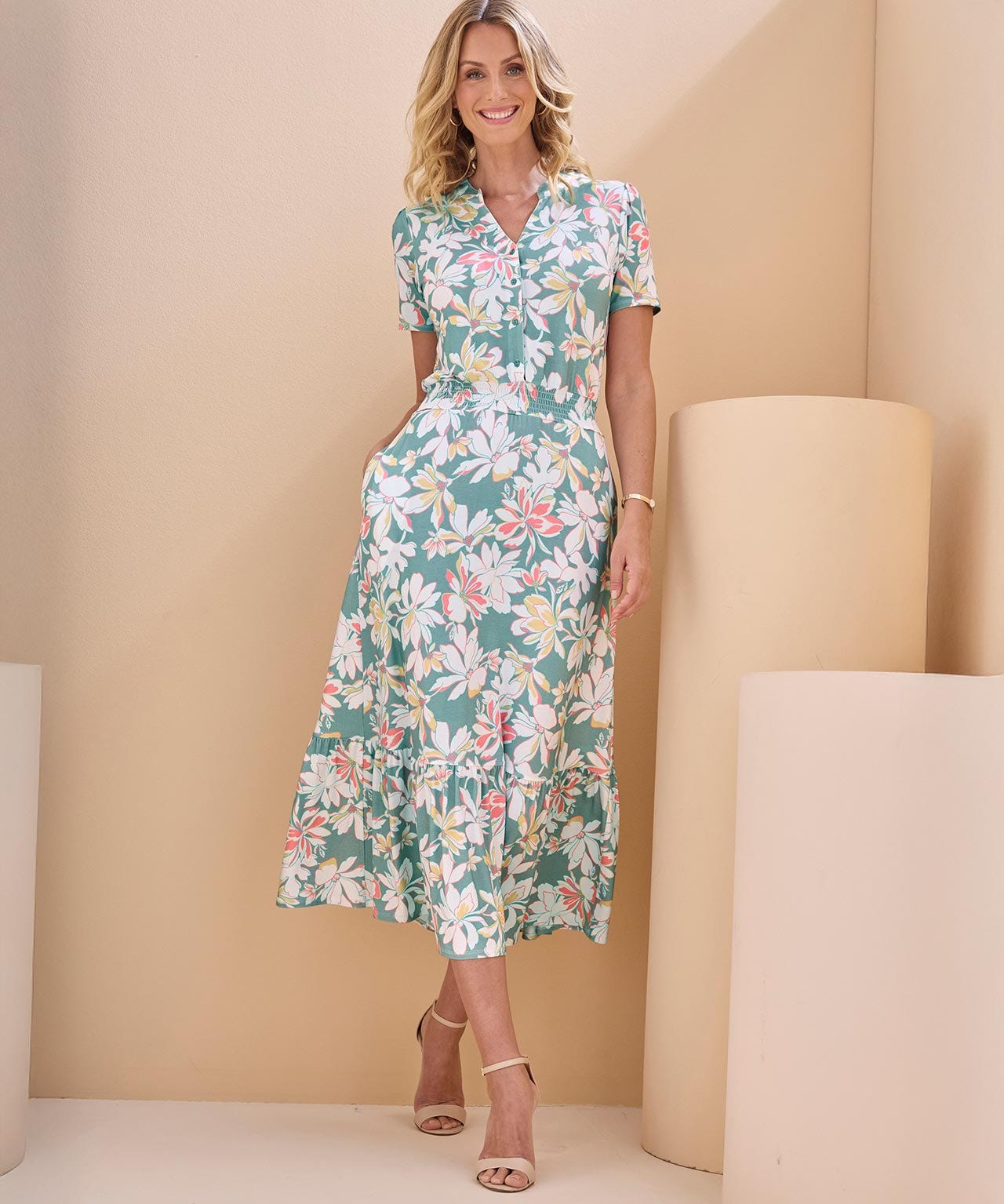 Printed Jersey Frill Hem Dress