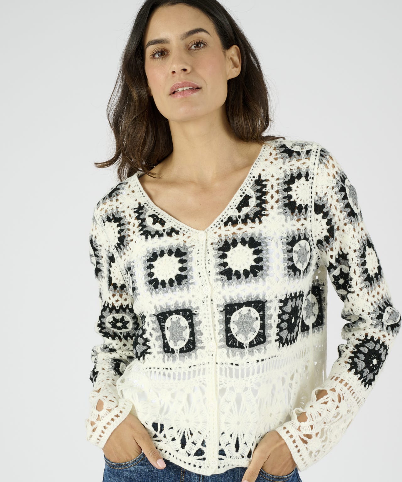 Patchwork V-Neck Cardigan