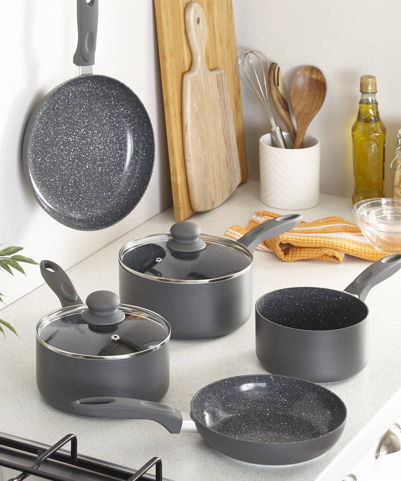 Set of 5 Ceramic Grey Cookware Set