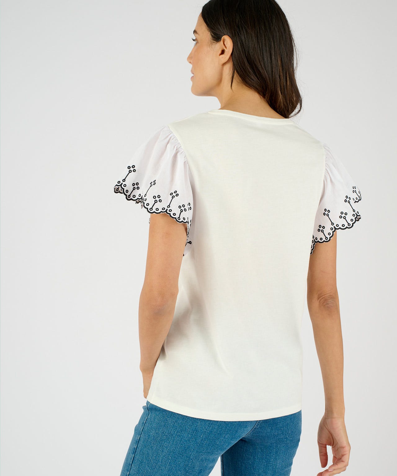 Embroidered Fluted Sleeve T-shirt