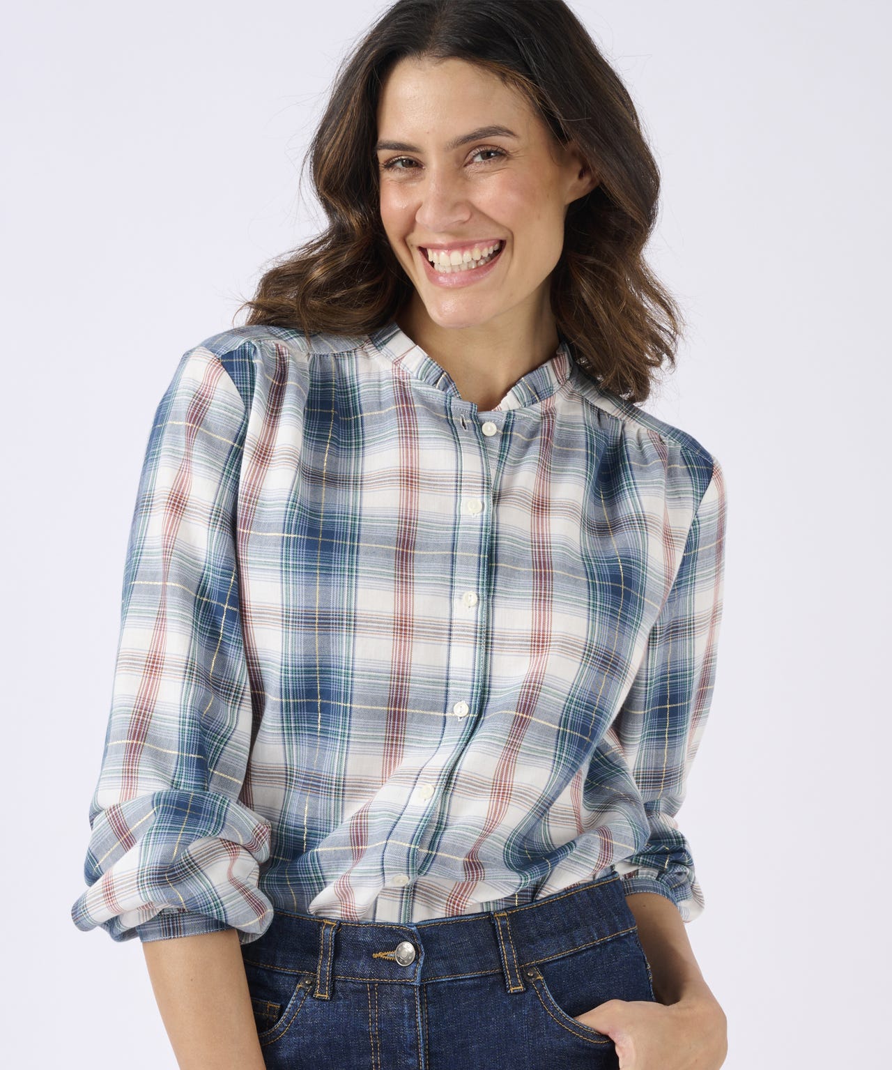 Check Frill Collar Blouse