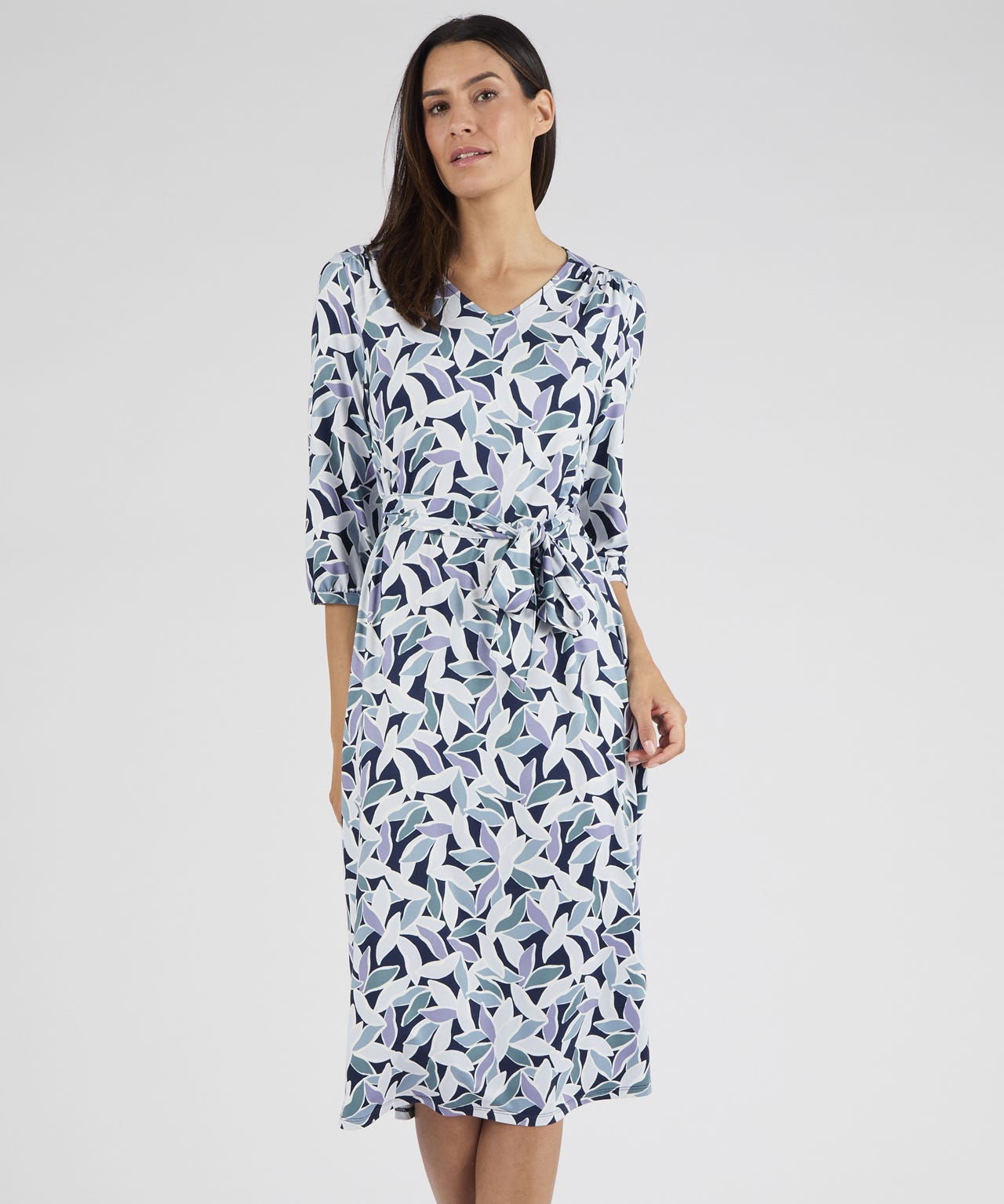 V Neck Warm Knit Graphic Print Dress