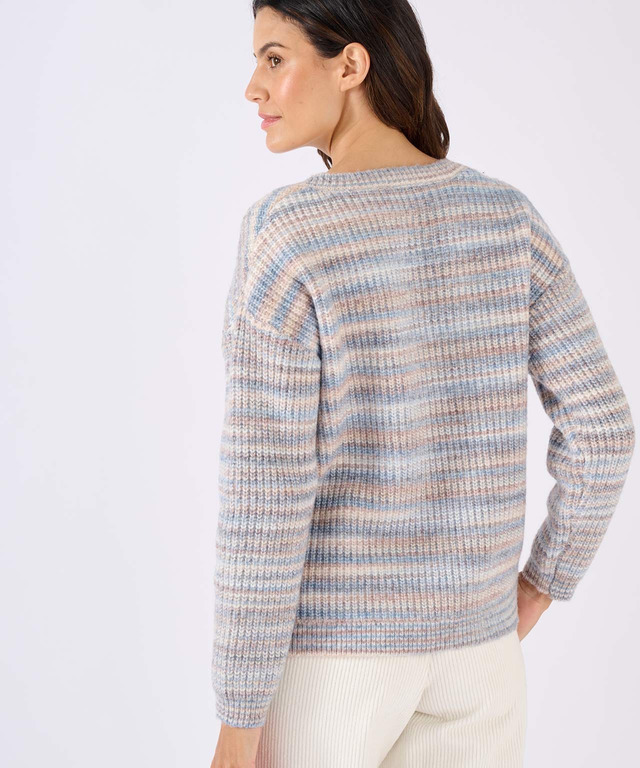 Stripe Ribbed V-Neck Jumper