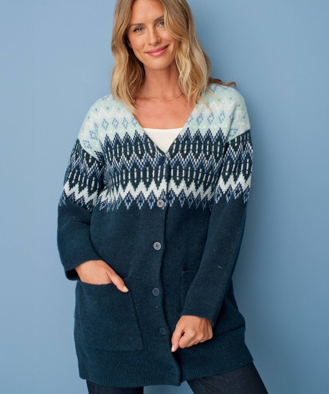 Thermolactyl Longline Fairisle Cardigan