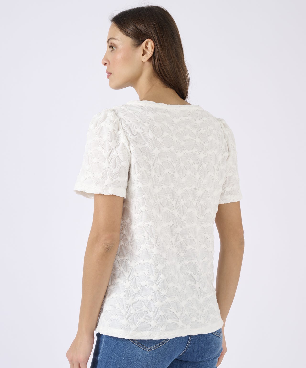 Textured Gathered Sleeve T-shirt