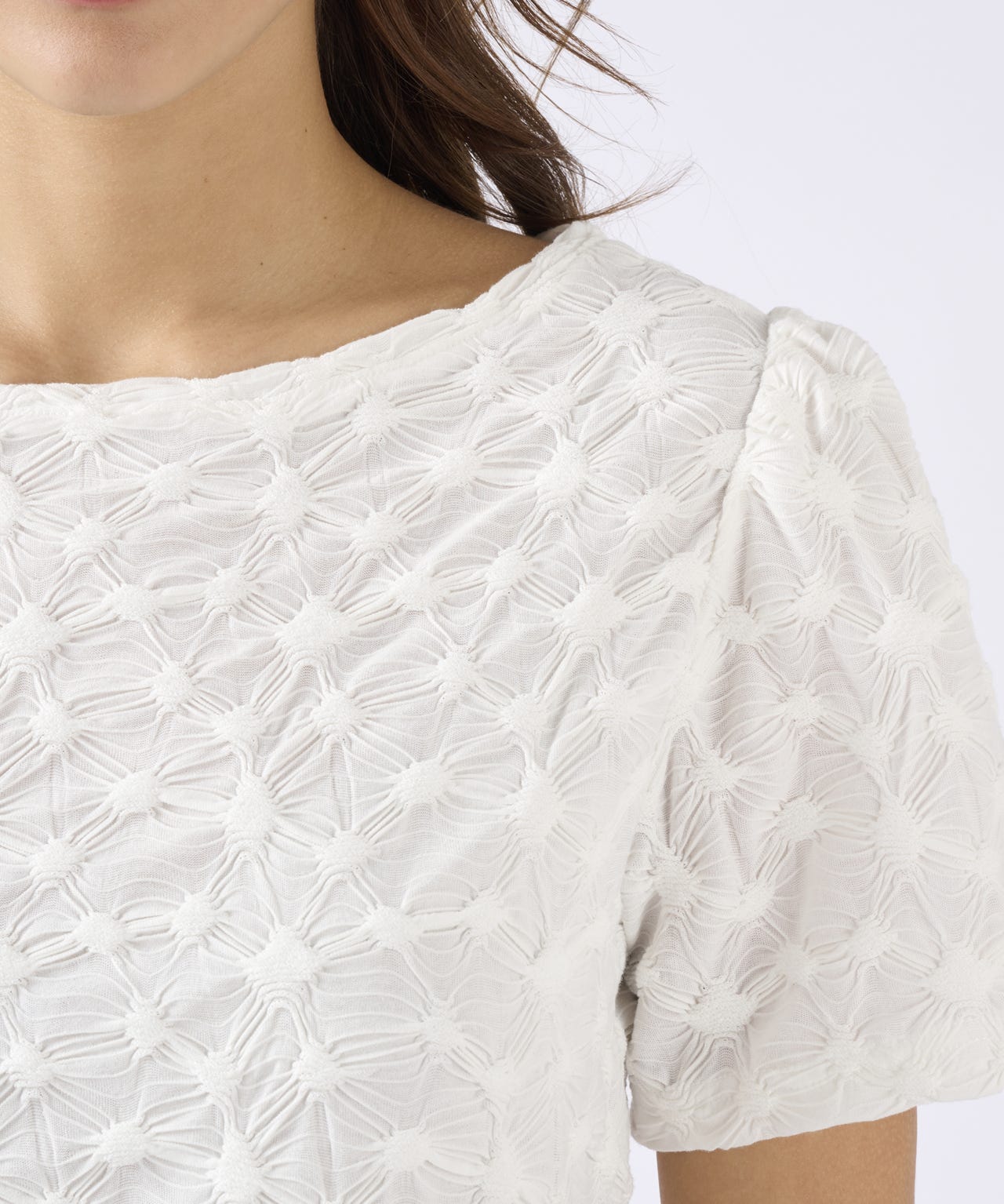 Textured Gathered Sleeve T-shirt