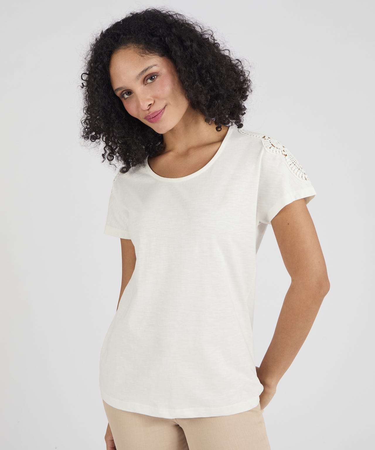 Crochet Sleeve Detail T-shirt