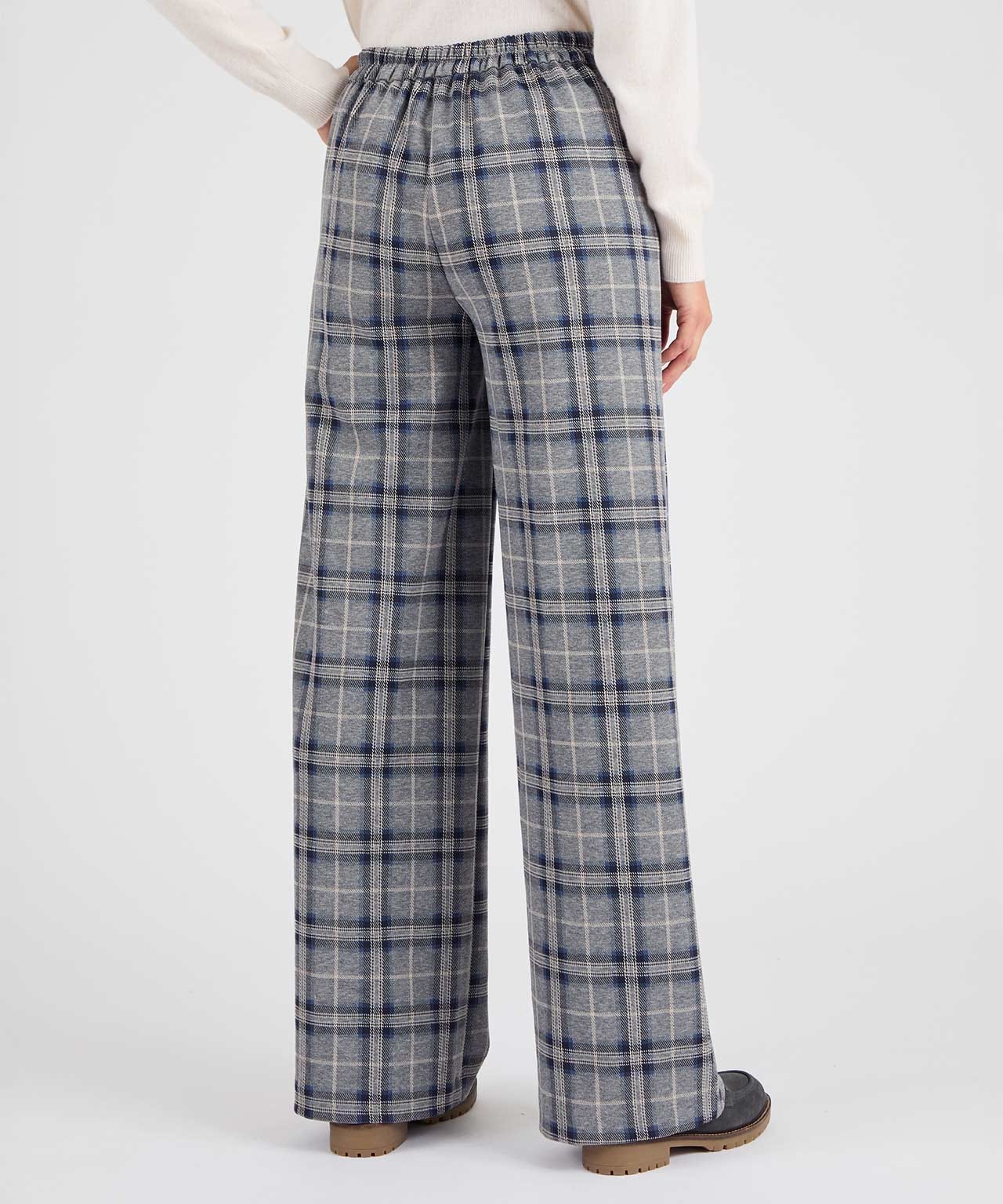 Pull-on Wide-leg Check Trousers
