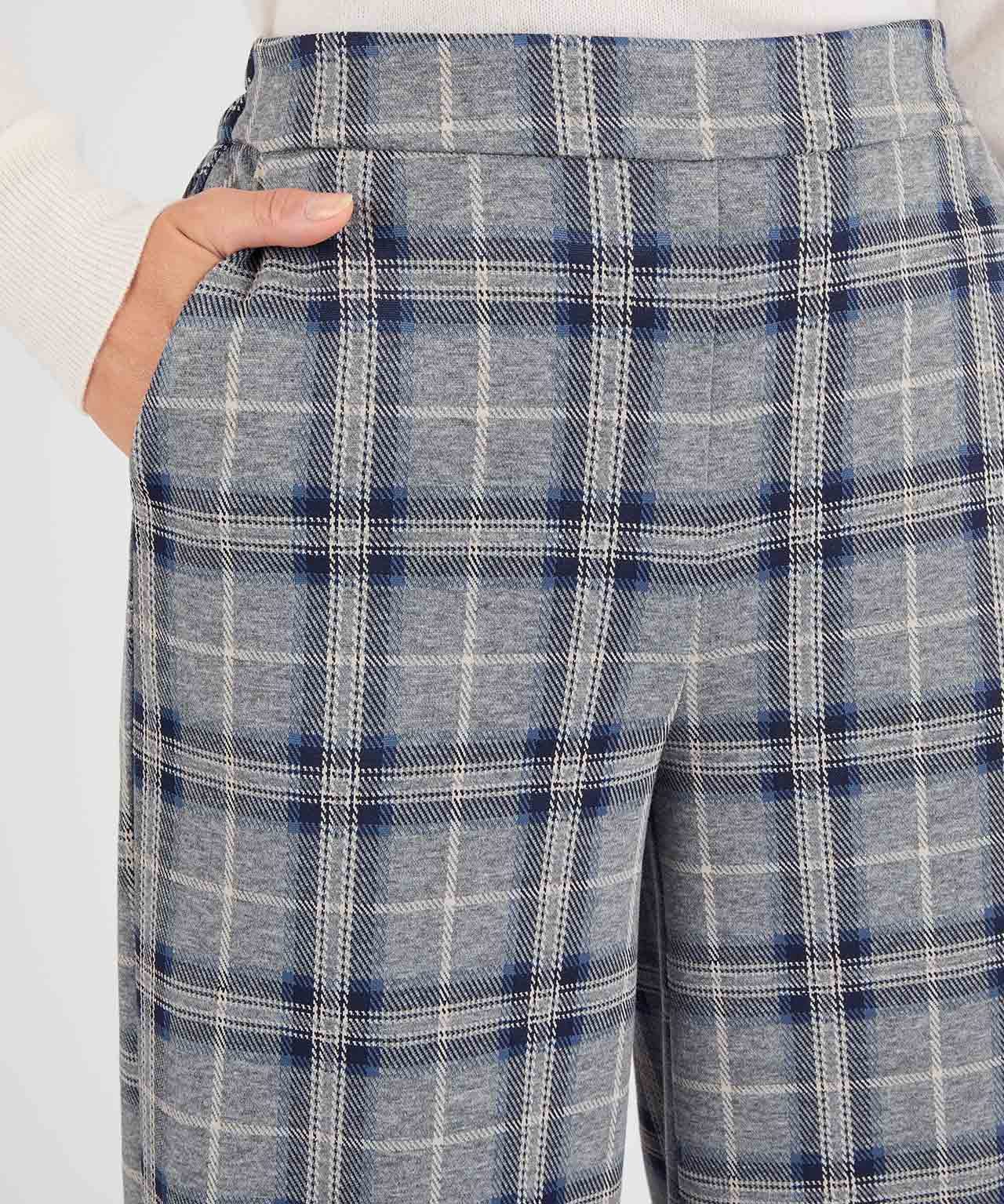 Pull-on Wide-leg Check Trousers