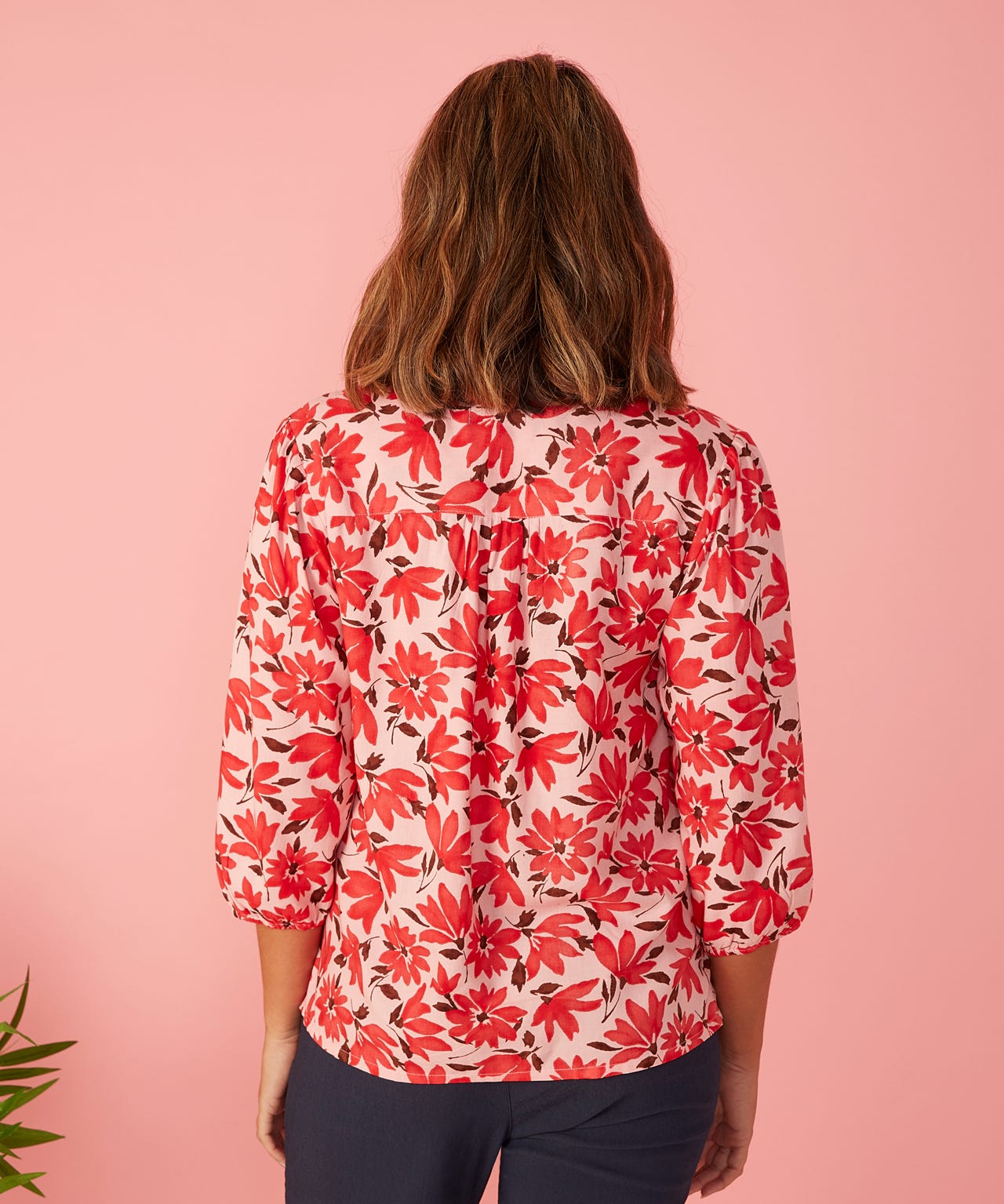 First Avenue - Print Button Through Collarless Blouse
