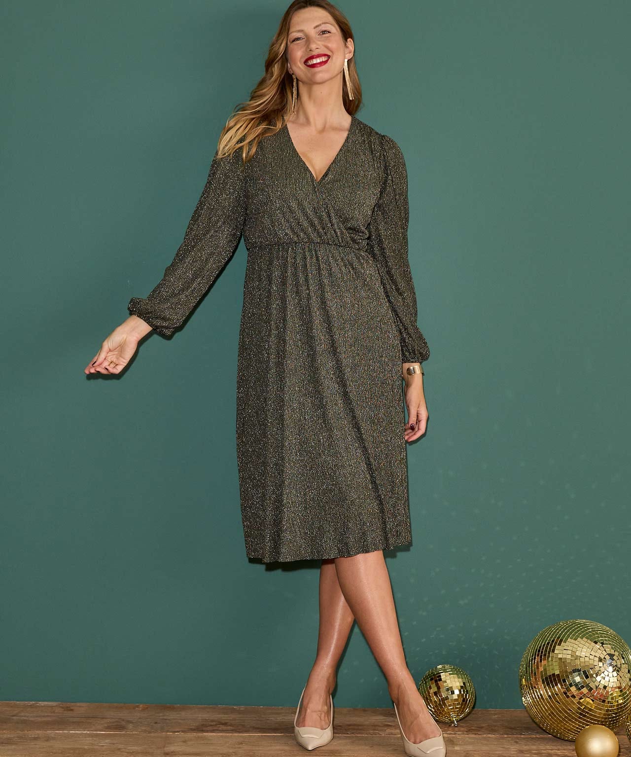 Mock Wrap Sparkle Dress